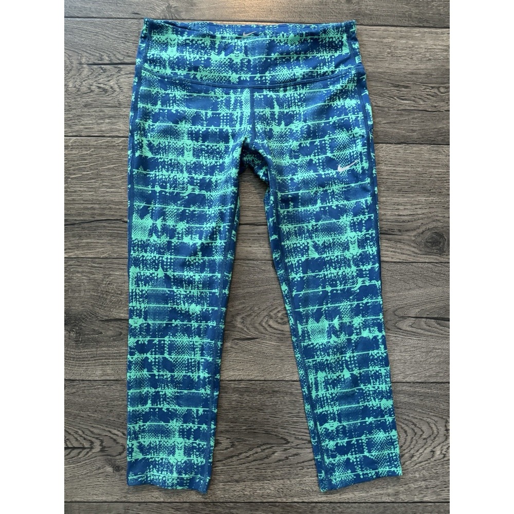 Nikeโ Running Leggings Womens Small Blue Green Pants Athletic Activewear Run